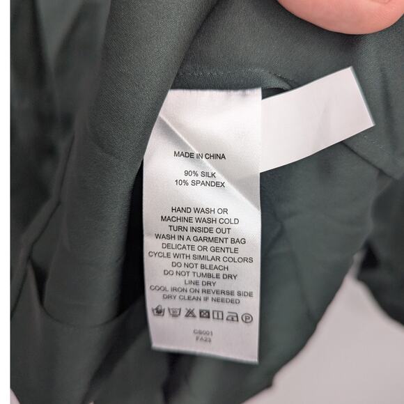 Forest Green Quince Stretch Silk Blouse Sz 3X Long Sleeve Old Money Holiday - Picture 5 of 6